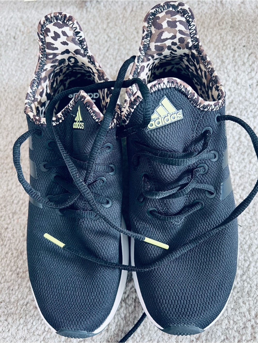 adidas Black Athletic Sneakers with Leopard Lining and Gold Accents